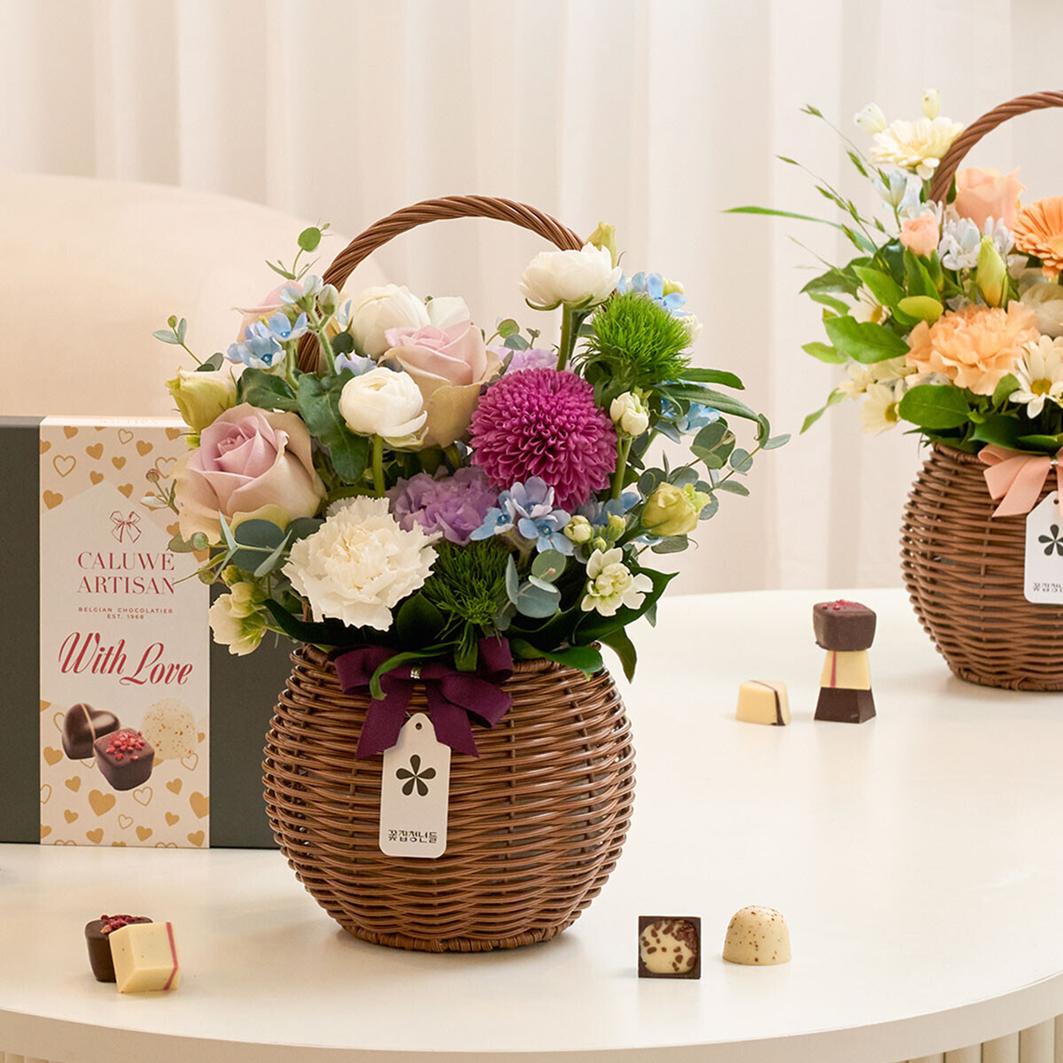 꽃집청년들,계절 꽃바구니+칼루위 초콜릿 25구