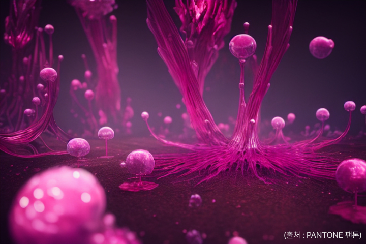 팬톤의 비바 마젠타 색상으로 표현한 코로나 시대를 표현