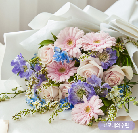 꽃집청년들, 거베라, 모네, 분홍장미,꽃다발