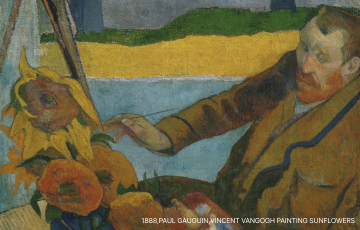 위 그림은 폴 고갱 작품 해바라기를 그리는 반고흐입니다. 고흐는 해바라기에 대한 사랑이 유난히 각별했는데요.
