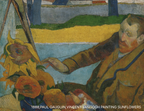 위 그림은 폴 고갱 작품 해바라기를 그리는 반고흐입니다. 고흐는 해바라기에 대한 사랑이 유난히 각별했는데요.